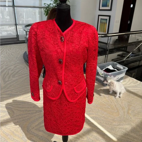 Vintage Red Lace Women's Dress and Jacket - Picture 1 of 4